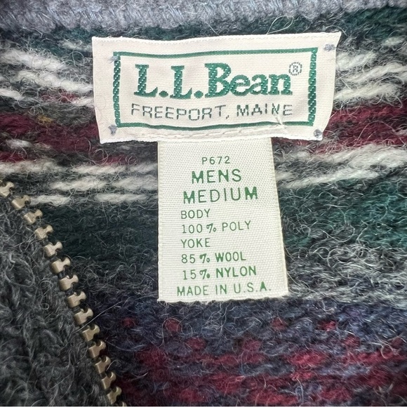 L.L. Bean Men’s Vintage 1/4 Zip Sweater/Jacket Fair Isle Sz Medium Made in USA - Picture 6 of 12
